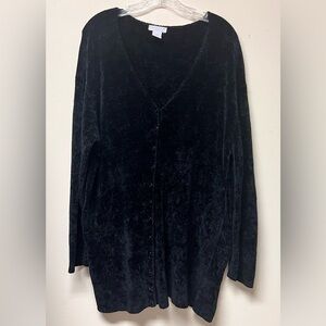 Rosanna Tunic Chenille Cardigan Women’s 2XL Black Soft Cozy Fuzzy Minimalist